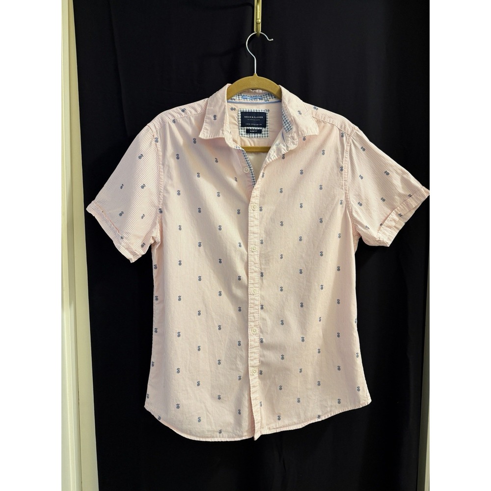 Men's Short Sleeve Button Up Shirt Denim & Flower Ricky Singh 100% Cotton M Slim